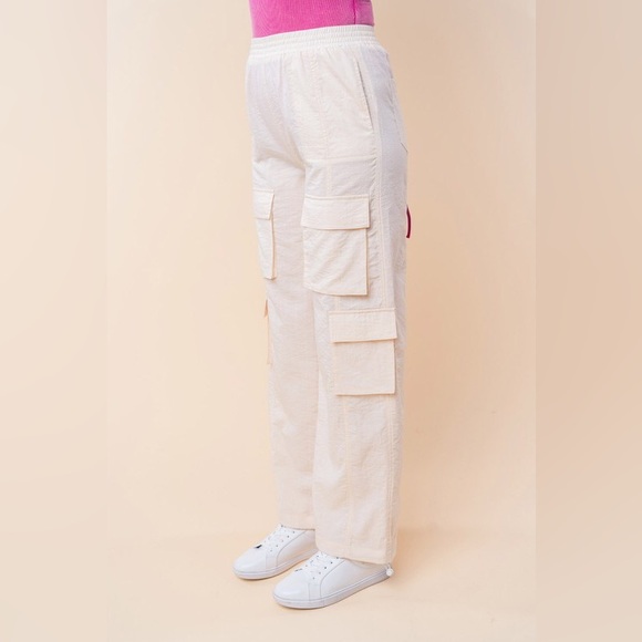 white birch Pants - 1015. Woven High Waisted Cream Cargo Pants